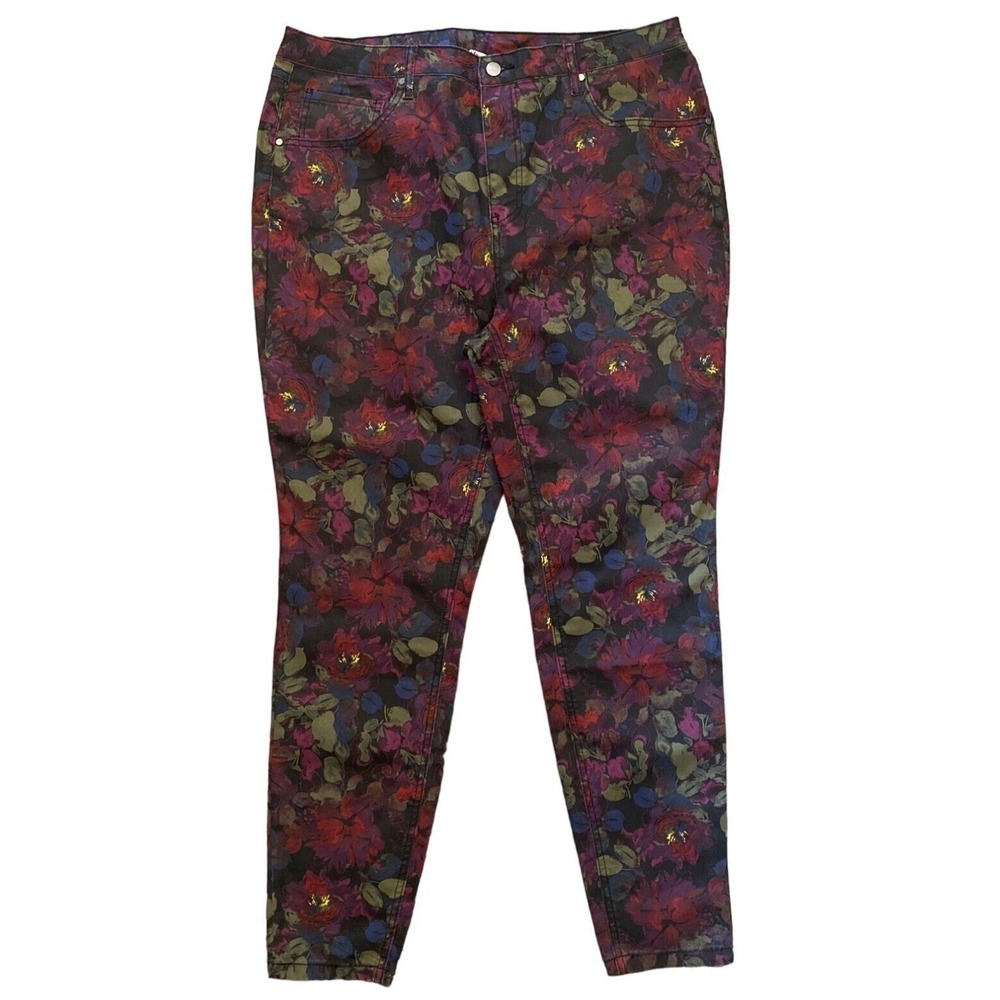 Massey's Womens 18W Floral Print Stretch Denim Jeans Pants Dark Floral